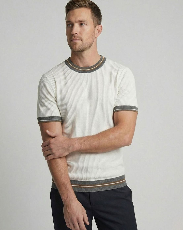Men's Ribbed Knit Crewneck Short-Sleeve Sweater Shirt
