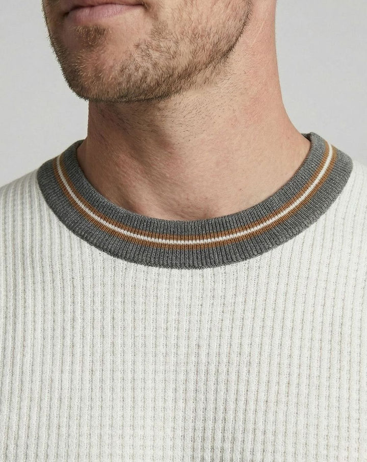 Men's Ribbed Knit Crewneck Short-Sleeve Sweater Shirt