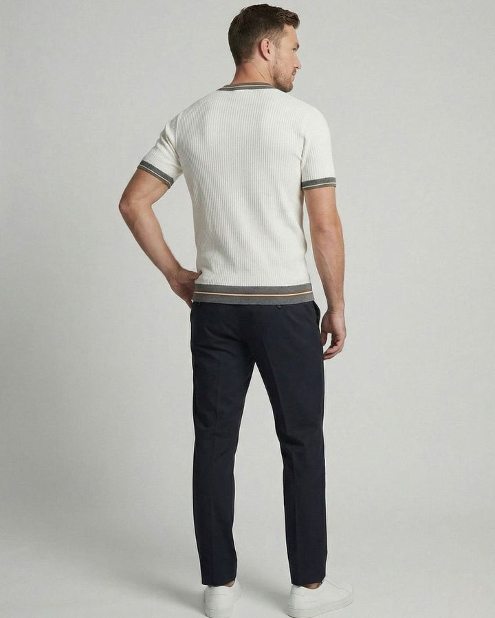 Men's Ribbed Knit Crewneck Short-Sleeve Sweater Shirt