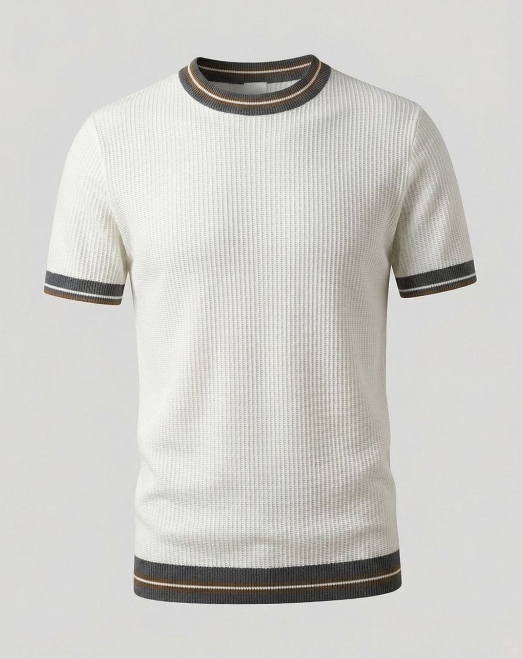 Men's Ribbed Knit Crewneck Short-Sleeve Sweater Shirt - White