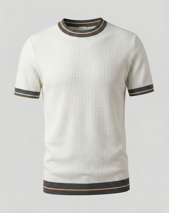 Men's Ribbed Knit Crewneck Short-Sleeve Sweater Shirt - White