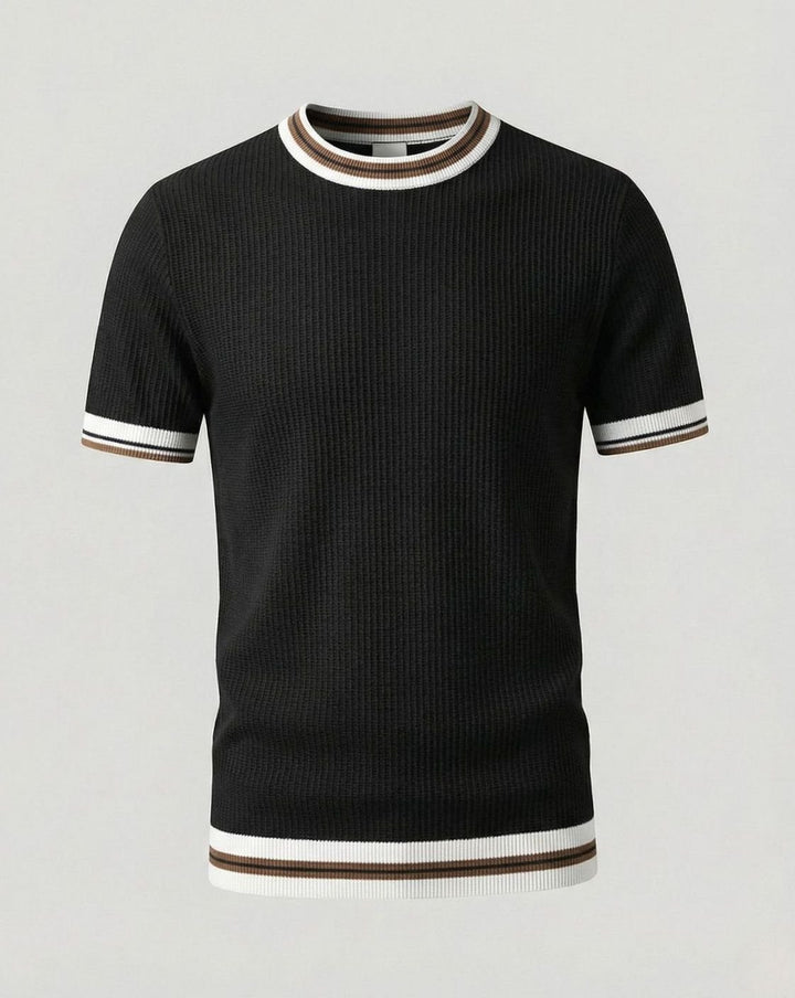 Men's Ribbed Knit Crewneck Short-Sleeve Sweater Shirt - Black