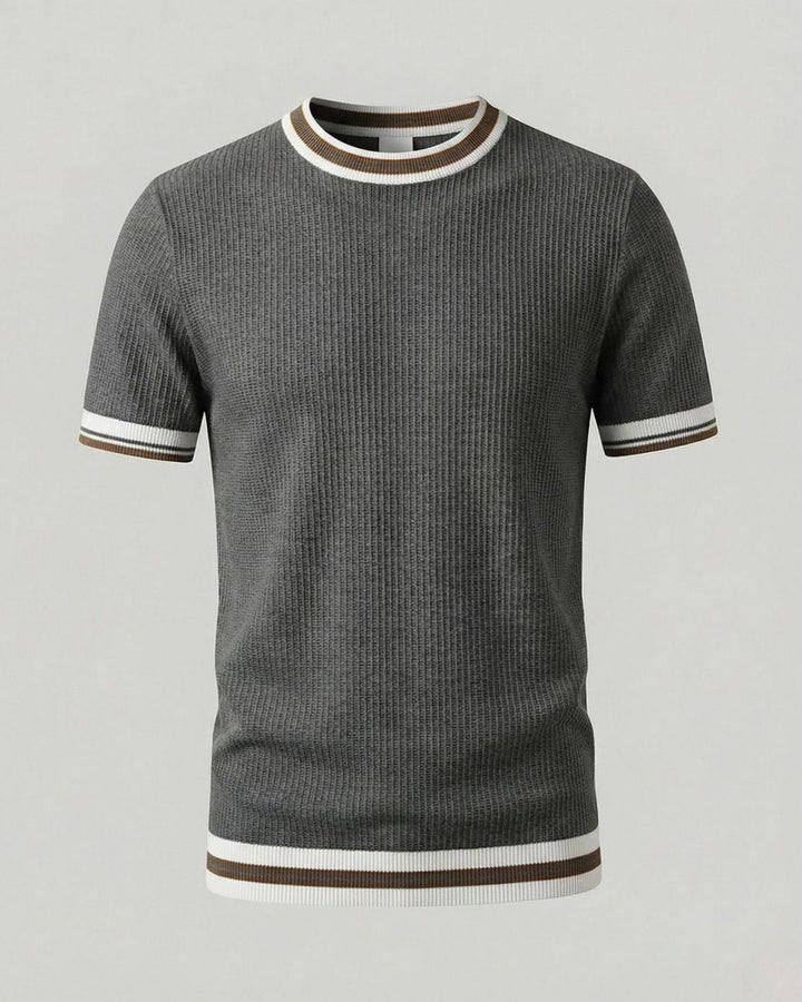 Men's Ribbed Knit Crewneck Short-Sleeve Sweater Shirt - Gray