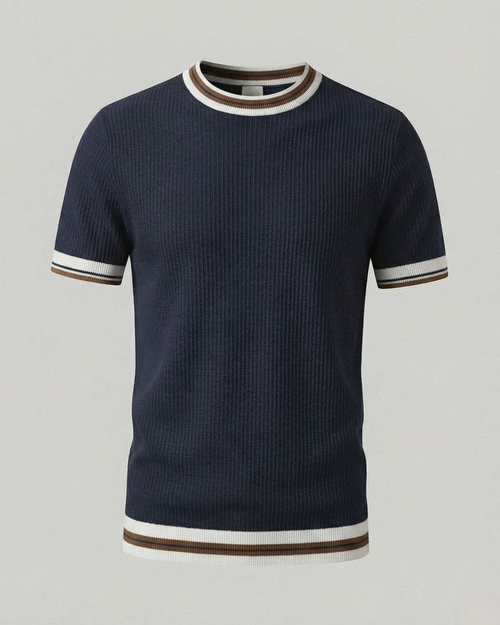 Men's Ribbed Knit Crewneck Short-Sleeve Sweater Shirt - Blue