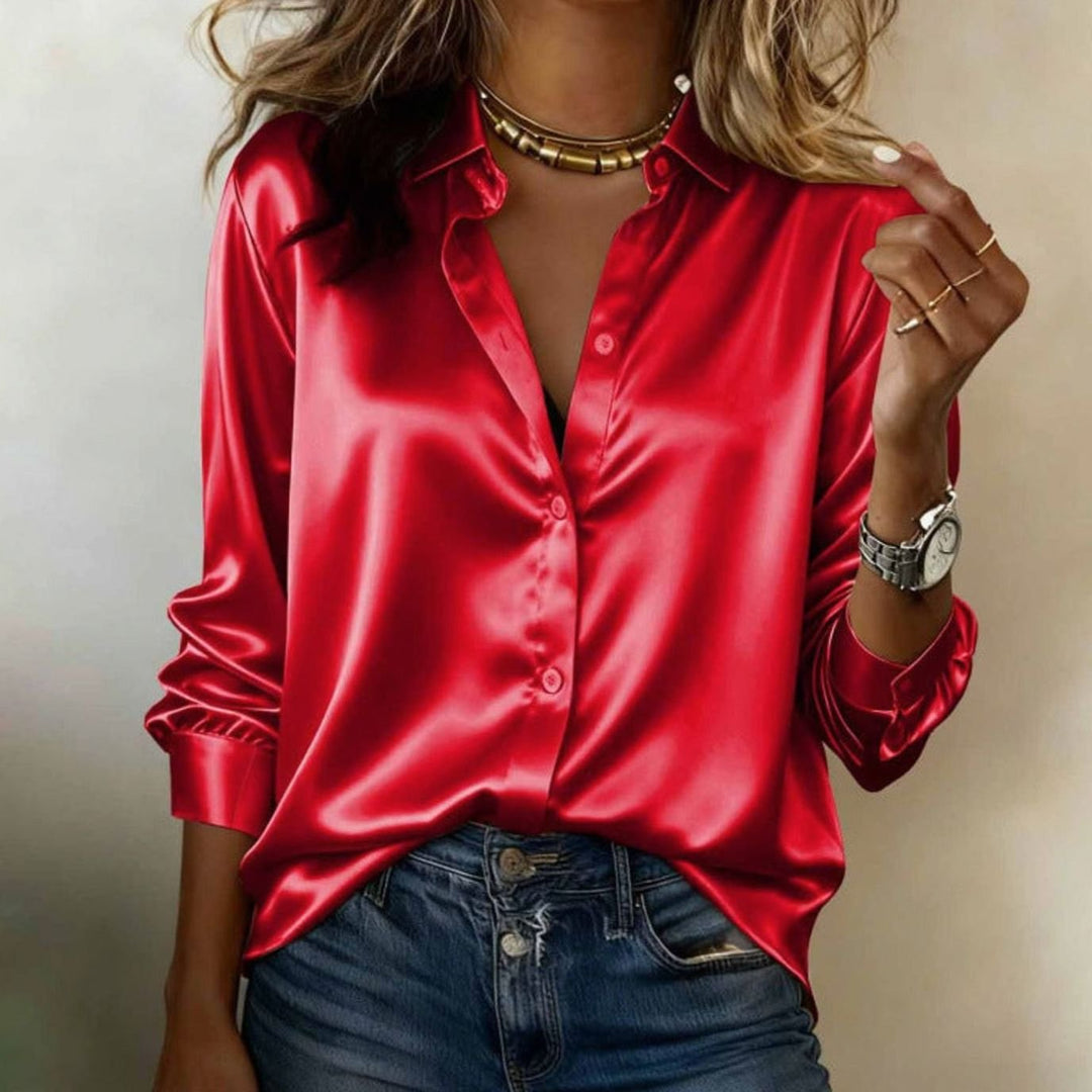 Men's Satin Long-Sleeve Button-Down Dress Shirt - Red