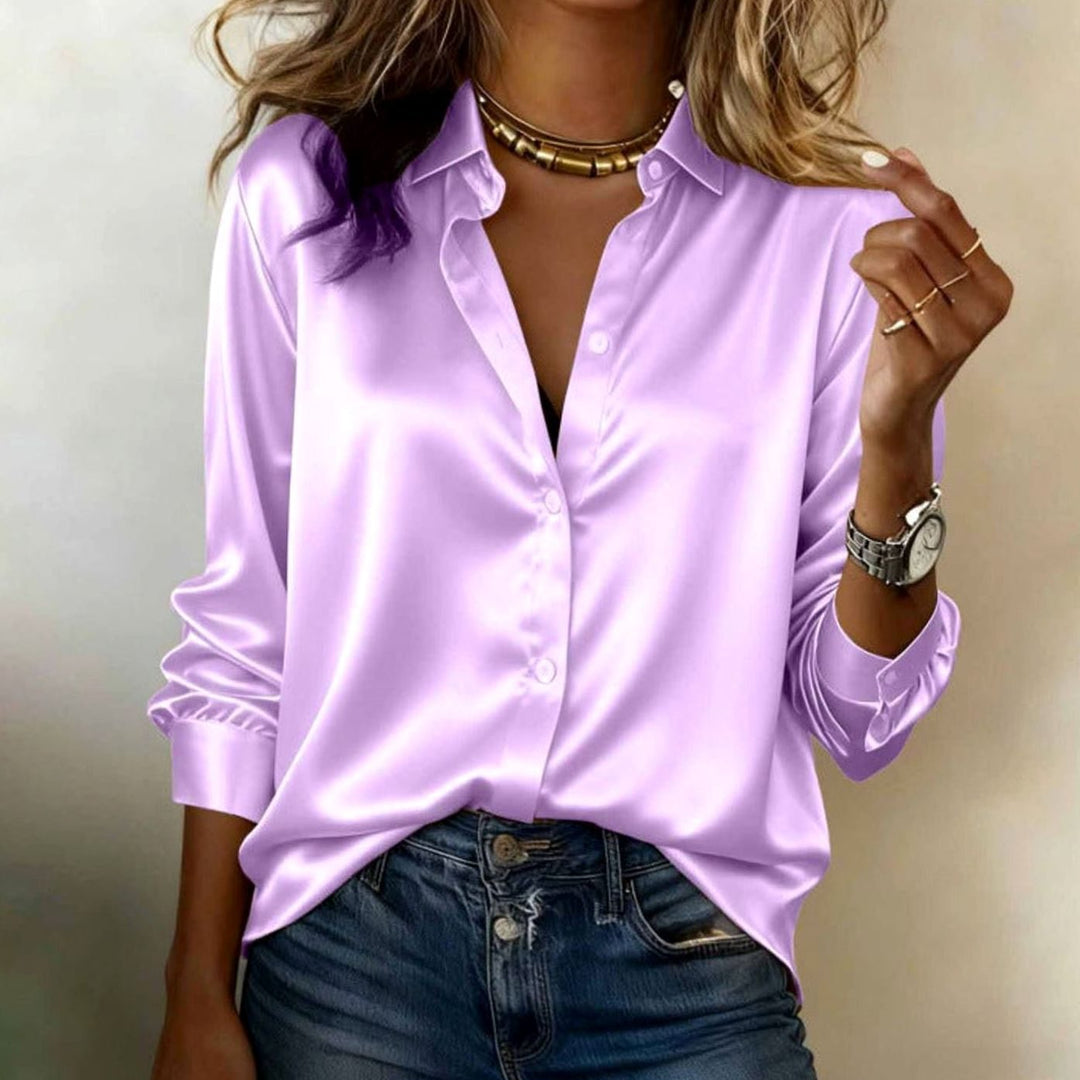Men's Satin Long-Sleeve Button-Down Dress Shirt - Purple