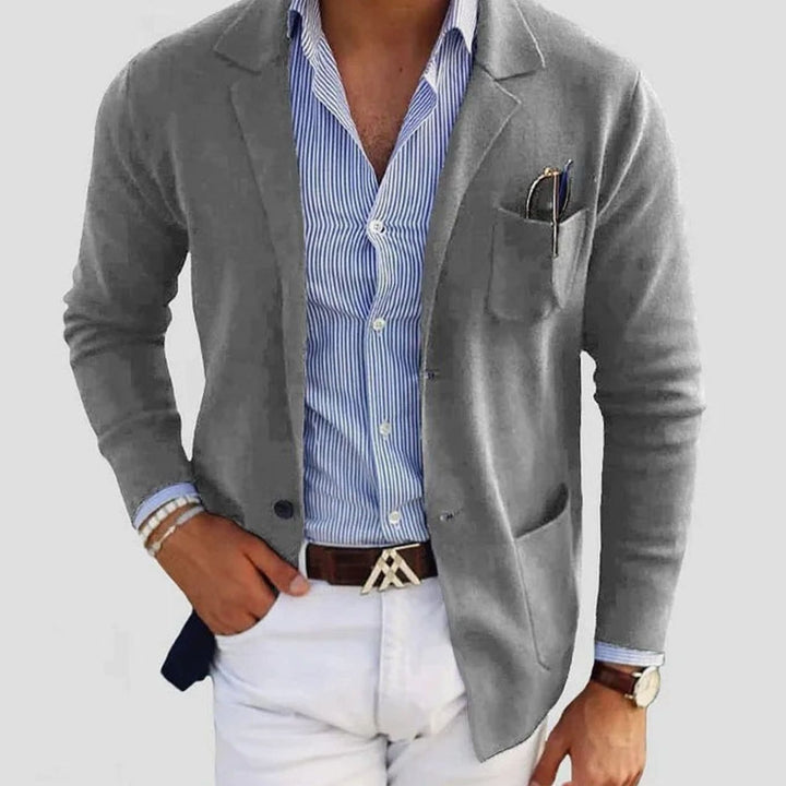 Men's Semi-Fit Cotton Blazer Notch Lapel Patch Pocket Jacket - Gray