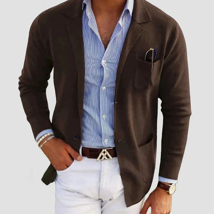 Men's Semi-Fit Cotton Blazer Notch Lapel Patch Pocket Jacket - Brown