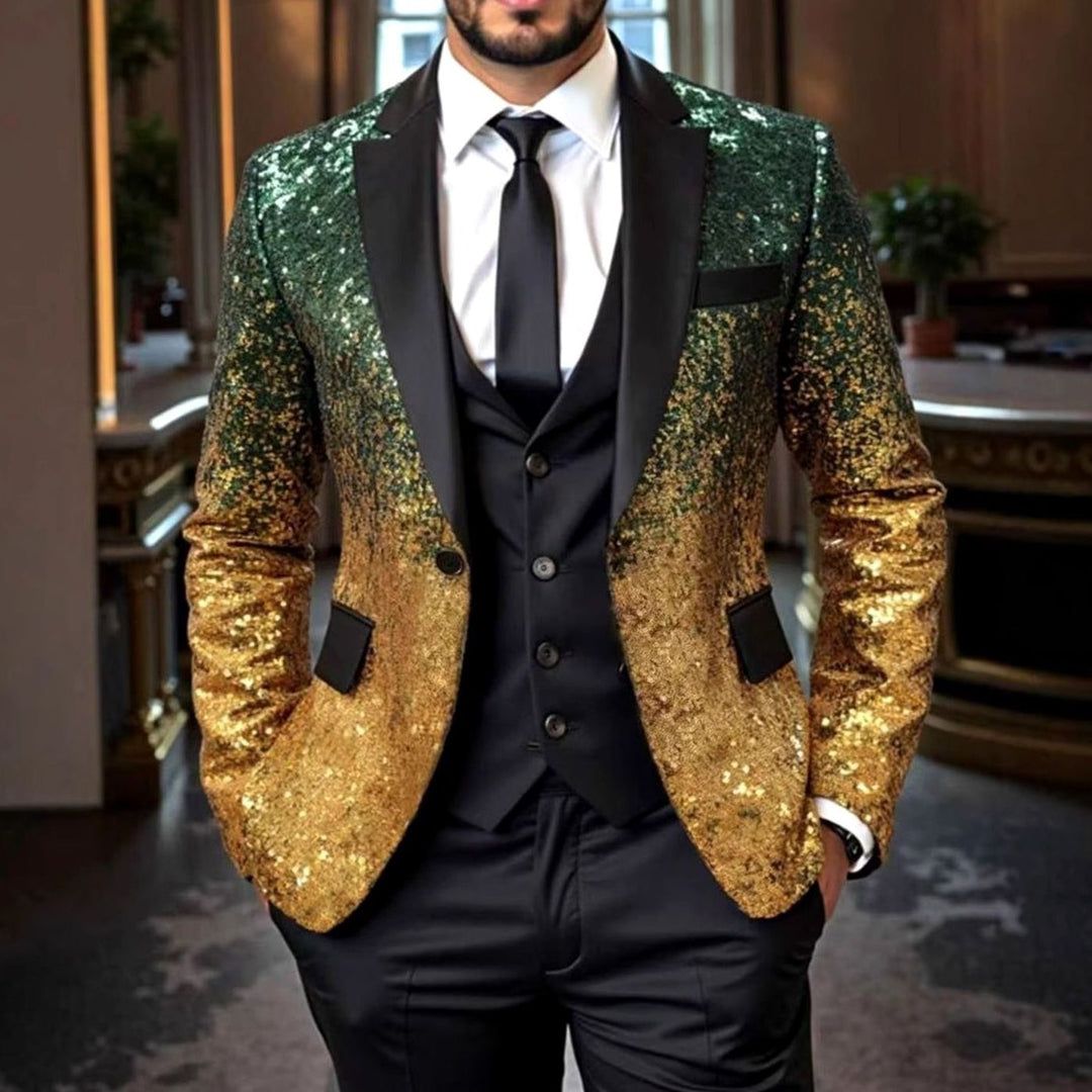 Men's Sequin Blazer Satin Shawl-Collar Tailored Sparkle Jacket