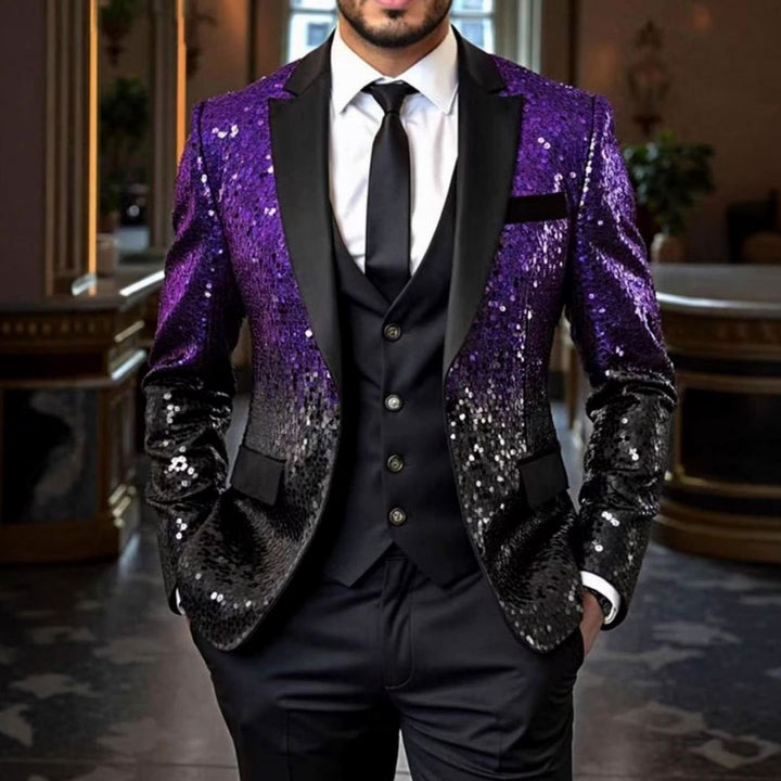 Men's Sequin Blazer Satin Shawl-Collar Tailored Sparkle Jacket