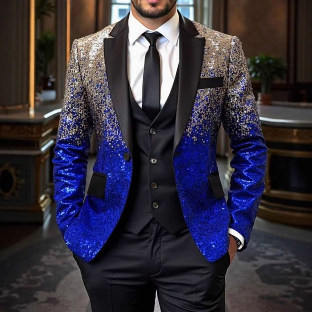 Men's Sequin Blazer Satin Shawl-Collar Tailored Sparkle Jacket