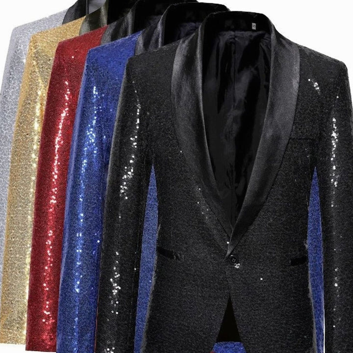 Men's Sequin Shawl-Lapel Single-Button Blazer Jacket