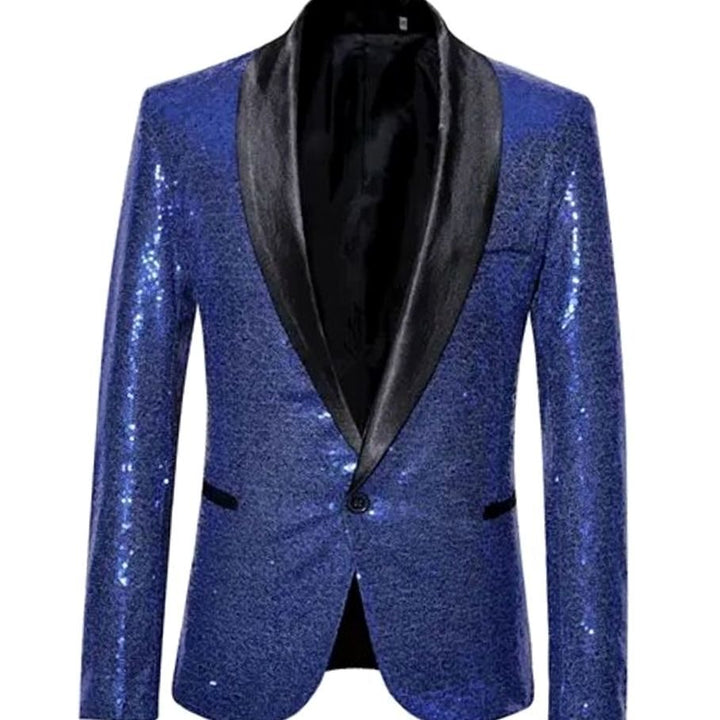 Men's Sequin Shawl-Lapel Single-Button Blazer Jacket - Blue