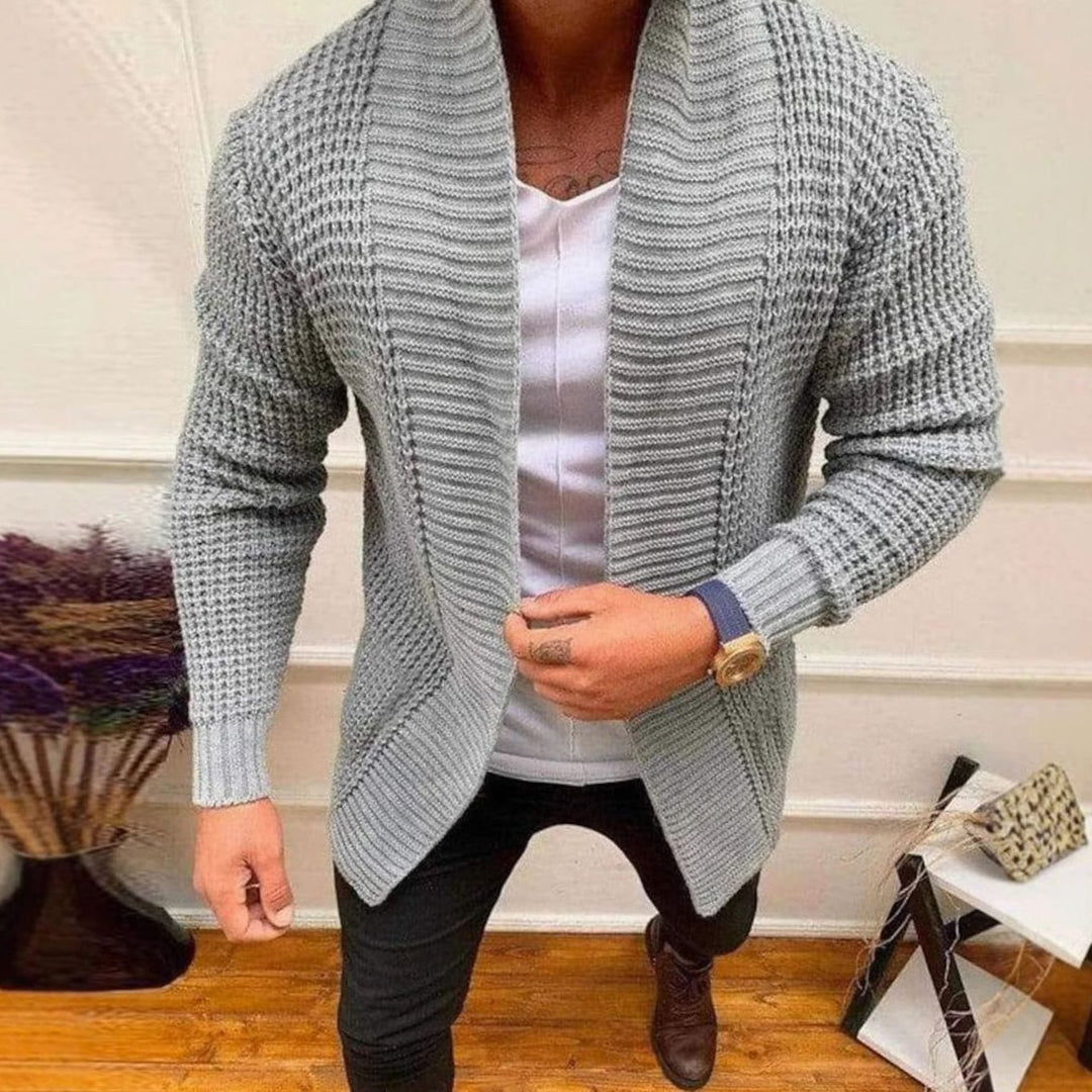 Men's Shawl Collar Waffle Knit Open-Front Cardigan Sweater