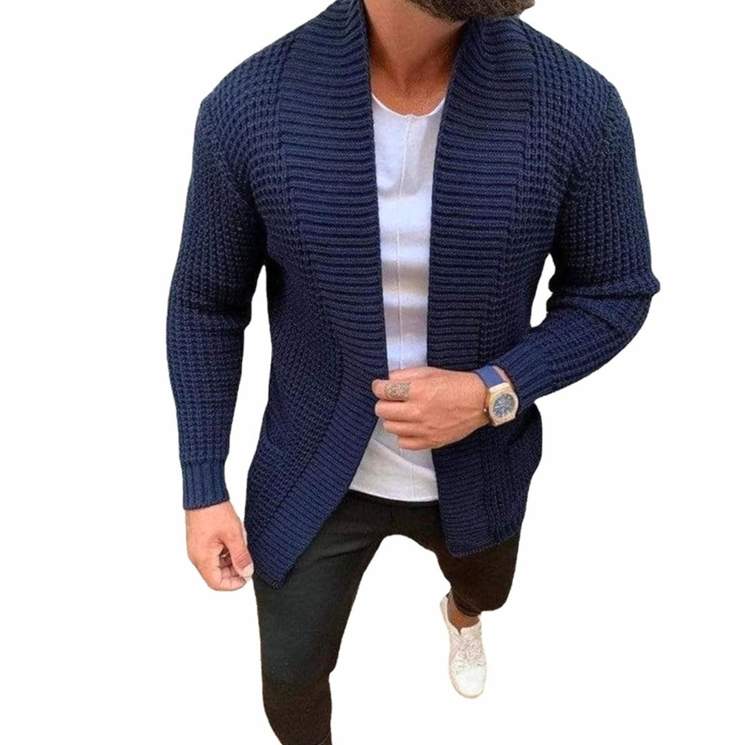 Men's Shawl Collar Waffle Knit Open-Front Cardigan Sweater