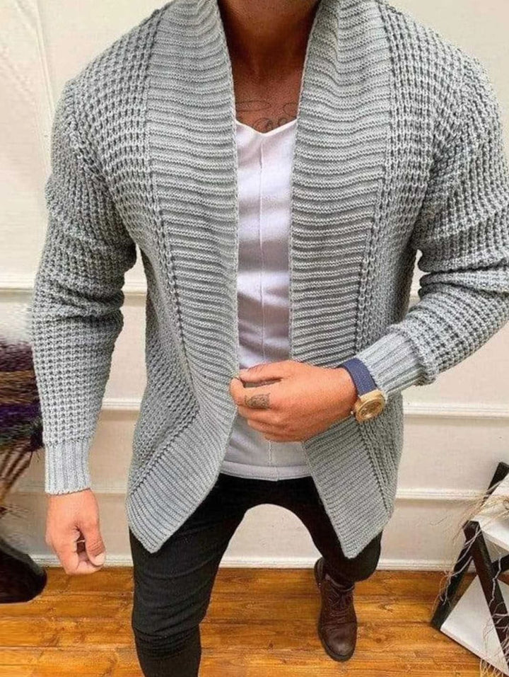 Men's Shawl Collar Waffle Knit Open-Front Cardigan Sweater - Light Gray