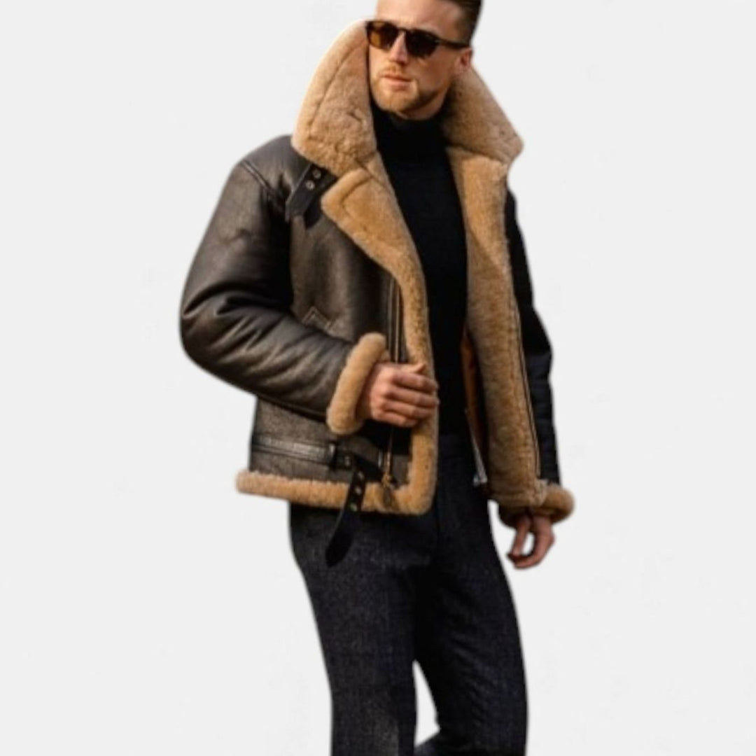 Men's Shearling Faux Fur-Lined Winter Bomber Jacket
