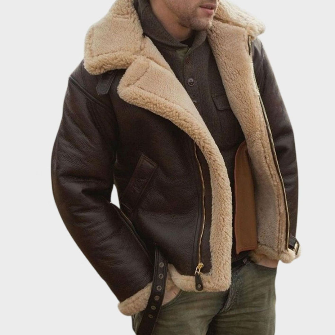 Men's Shearling Faux Fur-Lined Winter Bomber Jacket