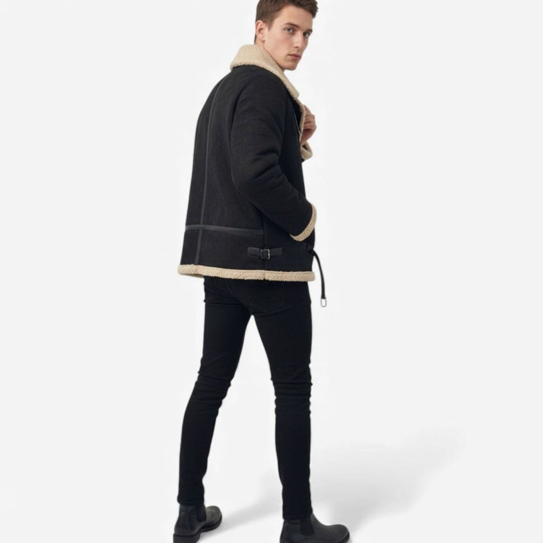 Men's Shearling Faux Fur-Lined Winter Bomber Jacket