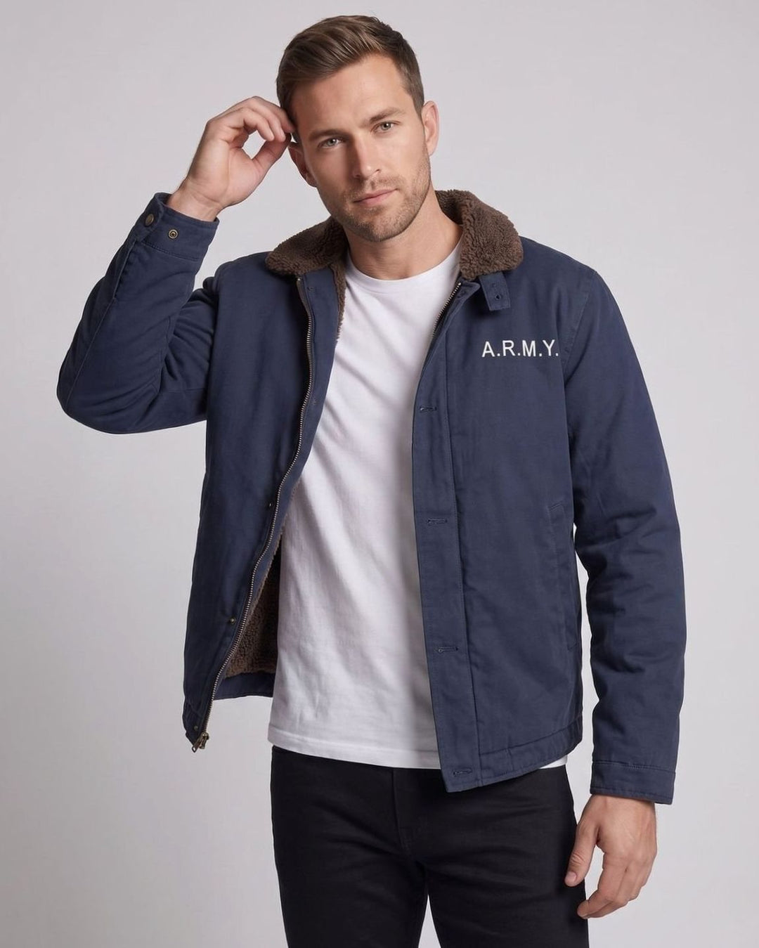 Men's Sherpa-Collar Canvas Field Jacket