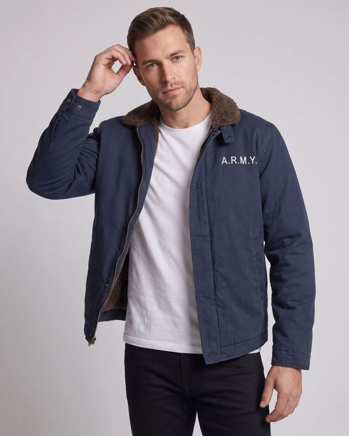 Men's Sherpa-Collar Canvas Field Jacket
