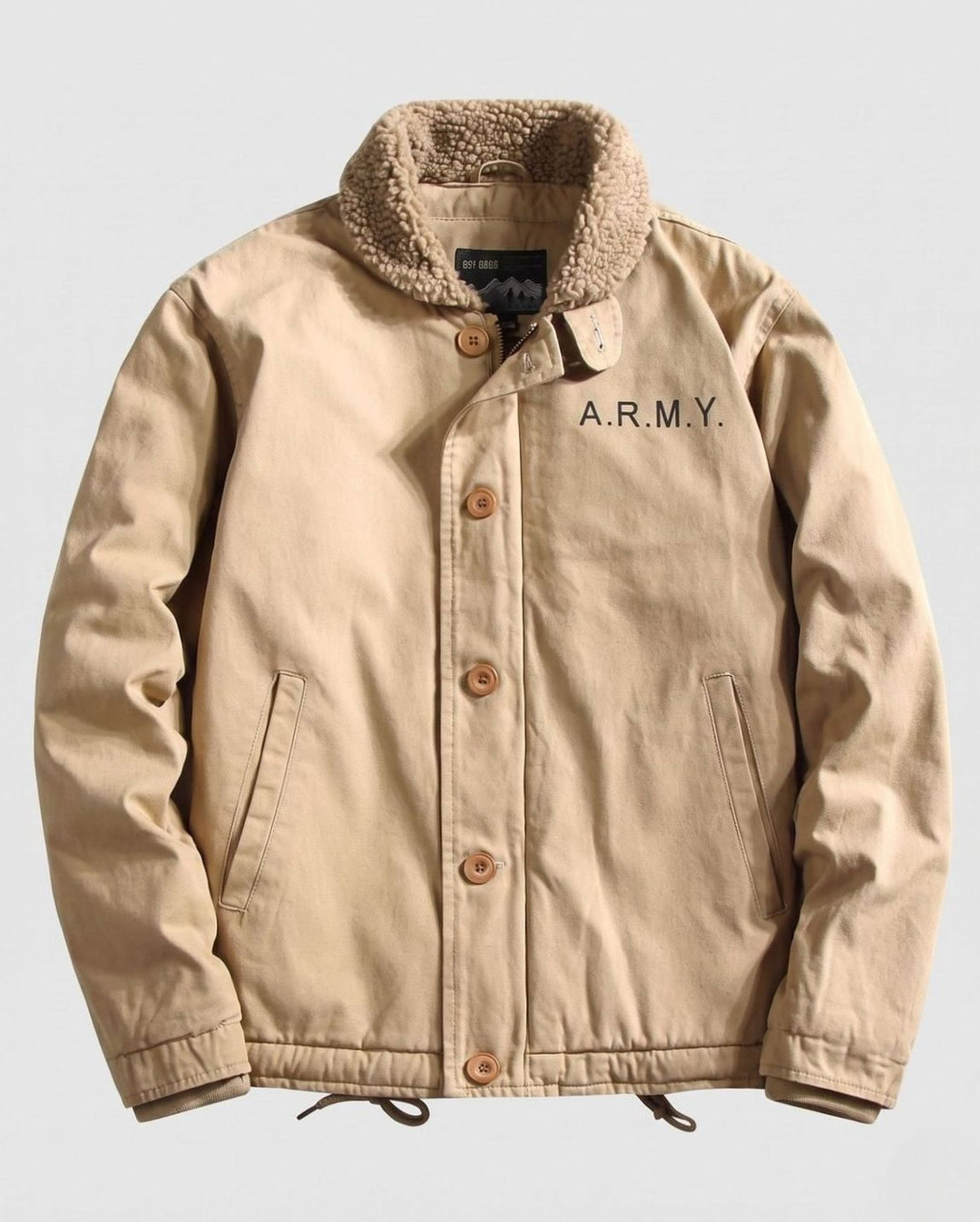 Men's Sherpa-Collar Canvas Field Jacket - Khaki