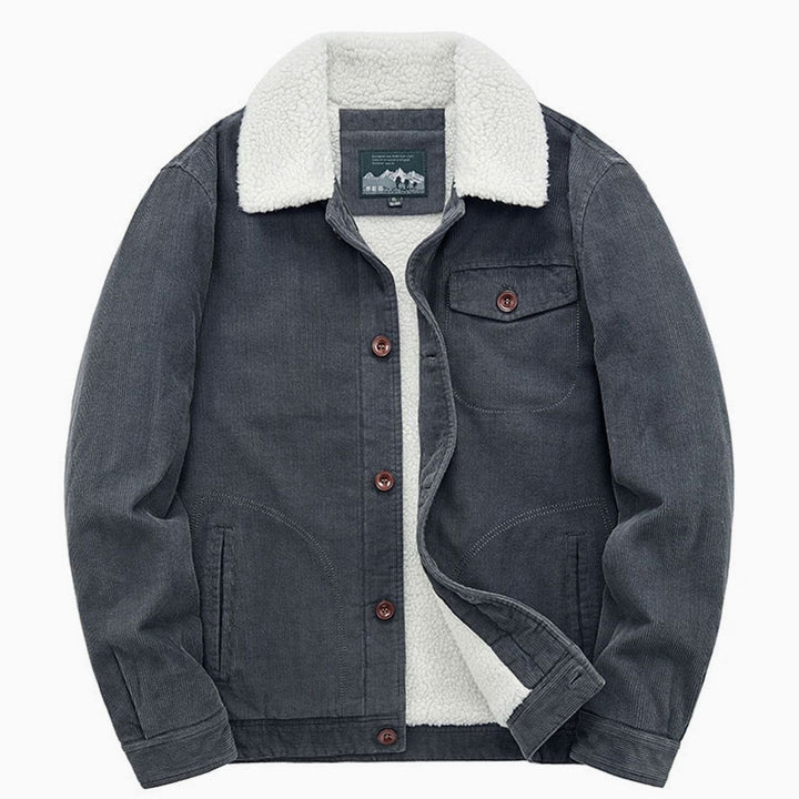 Men's Sherpa-Lined Corduroy Button-Front Winter Jacket, Gray - Gray