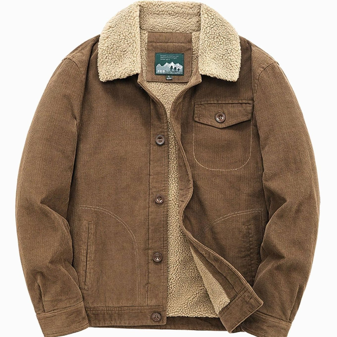 Men's Sherpa-Lined Corduroy Button-Front Winter Jacket, Gray - Brown