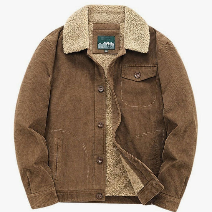 Men's Sherpa-Lined Corduroy Button-Front Winter Jacket, Gray