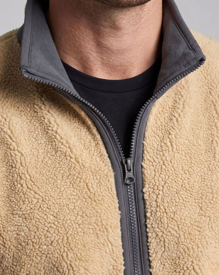 Men's Sherpa-Lined Thermo Fleece Full-Zip Stand-Collar Jacket, Light Brown