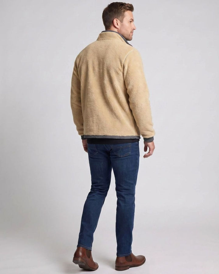 Men's Sherpa-Lined Thermo Fleece Full-Zip Stand-Collar Jacket, Light Brown