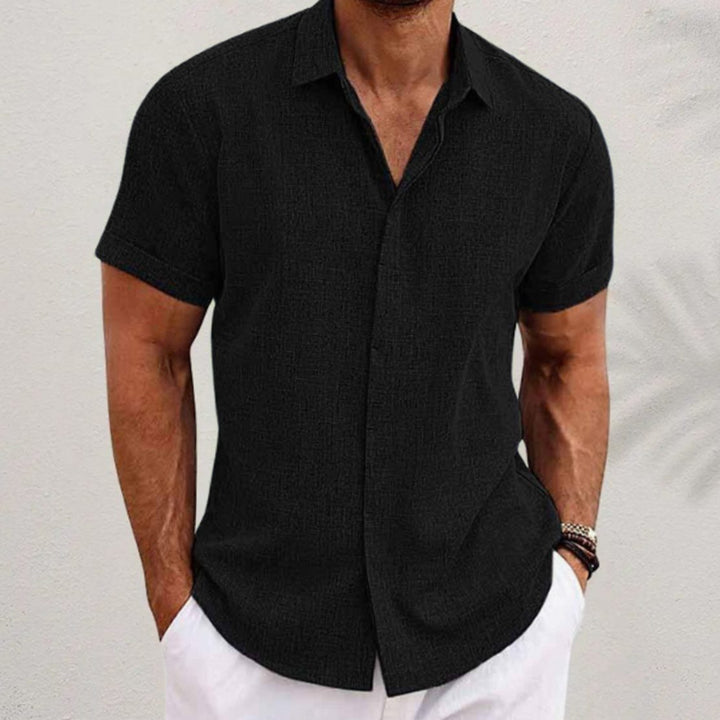 Men's Short-Sleeve Button-Down Collar Shirt - Black