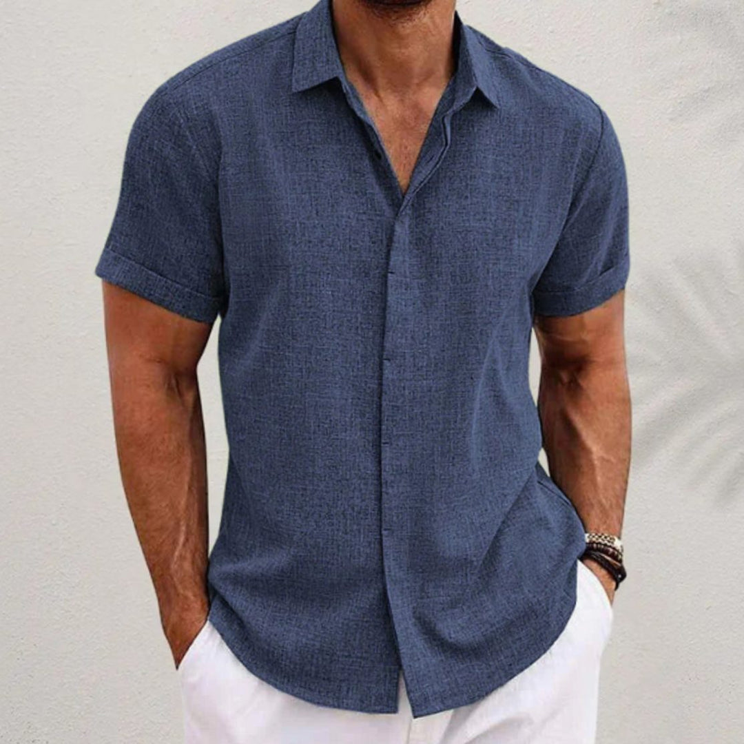 Men's Short-Sleeve Button-Down Collar Shirt - Navy Blue