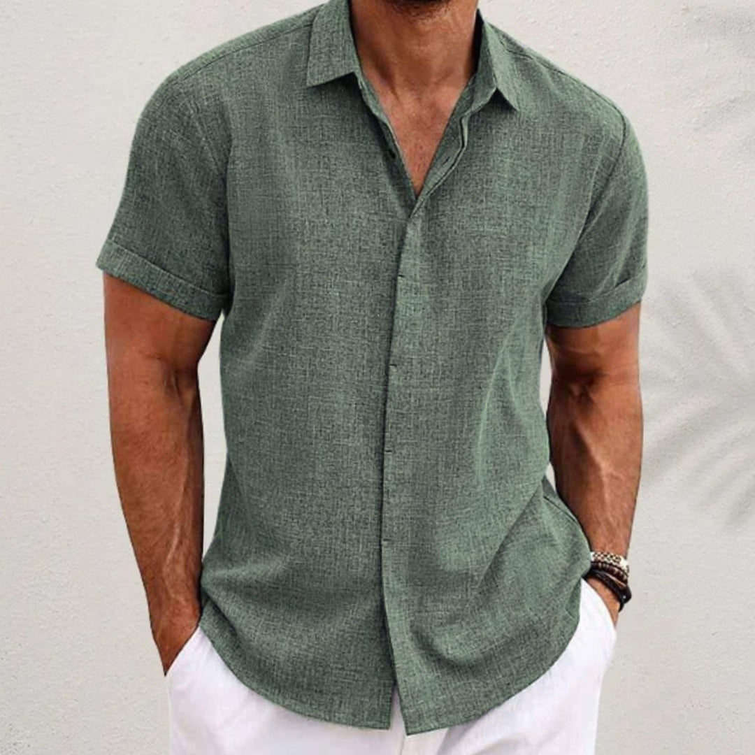 Men's Short-Sleeve Button-Down Collar Shirt - Green