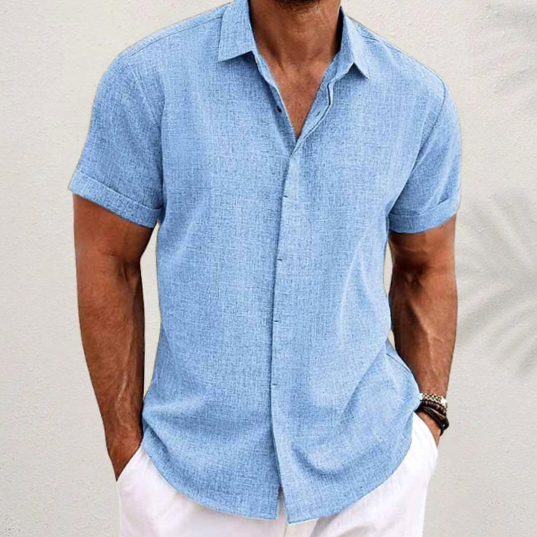 Men's Short-Sleeve Button-Down Collar Shirt - Baby Blue