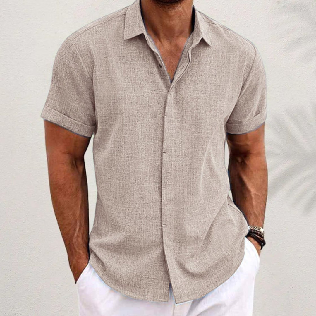 Men's Short-Sleeve Button-Down Collar Shirt - Beige