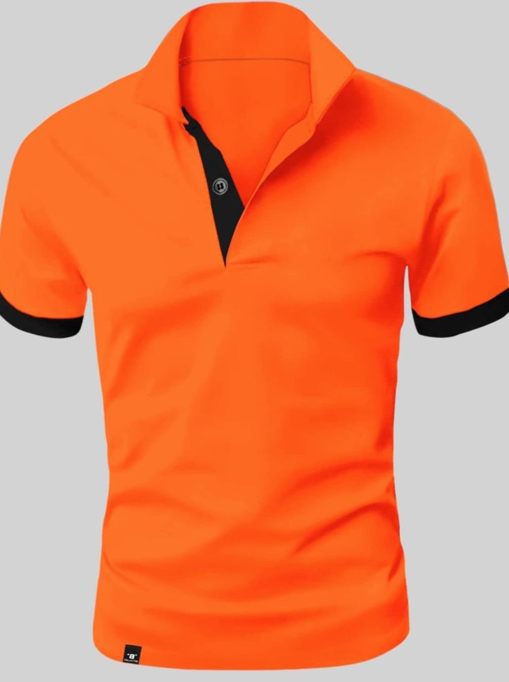 Men's Short-Sleeve Button Placket Contrast Trim Polo Shirt - Orange