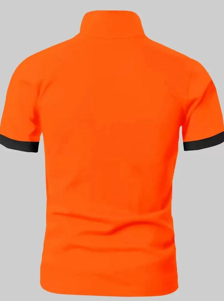 Men's Short-Sleeve Button Placket Contrast Trim Polo Shirt