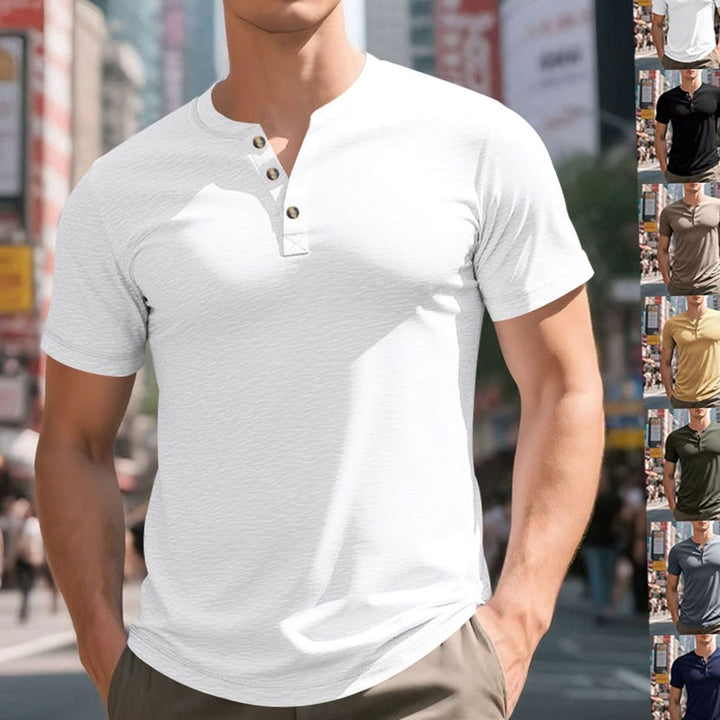 Men's Short-Sleeve Cotton Henley Shirt Button Placket