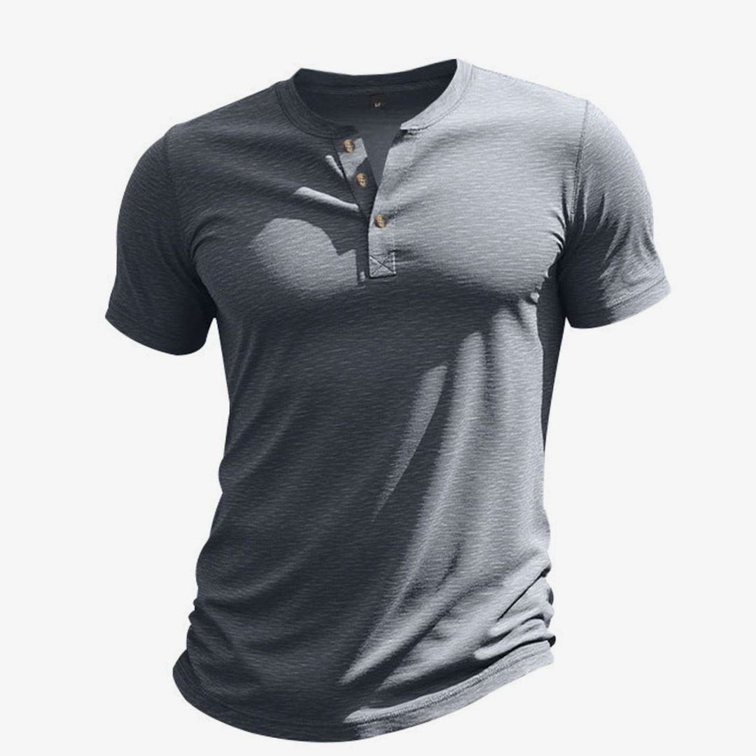 Men's Short-Sleeve Cotton Henley Shirt Button Placket - Gray