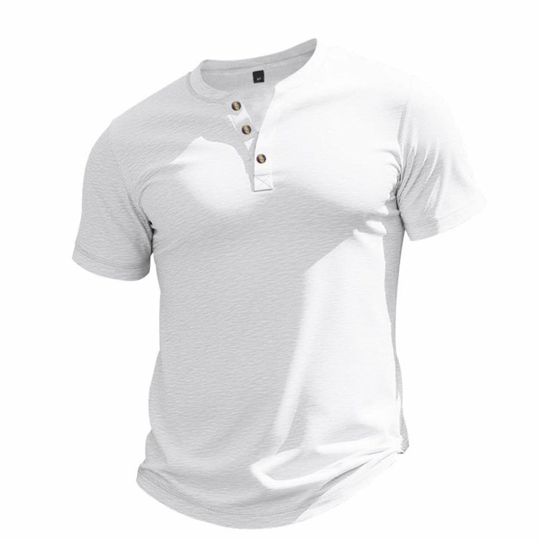Men's Short-Sleeve Cotton Henley Shirt Button Placket - White