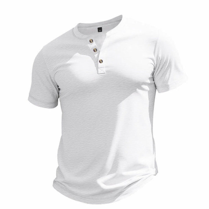 Men's Short-Sleeve Cotton Henley Shirt Button Placket - White