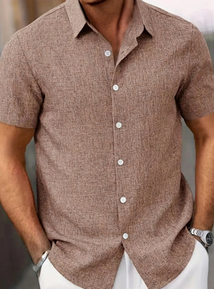Men's Short-Sleeve Textured Button-Down Casual Shirt, White - Coffee