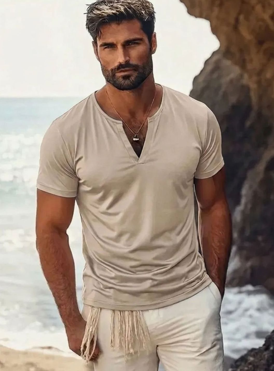 Men's Short-Sleeve V-Neck Henley Shirt