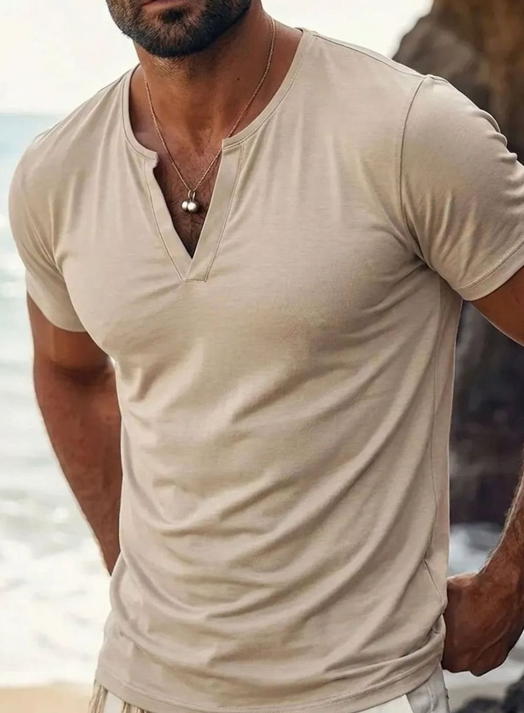 Men's Short-Sleeve V-Neck Henley Shirt