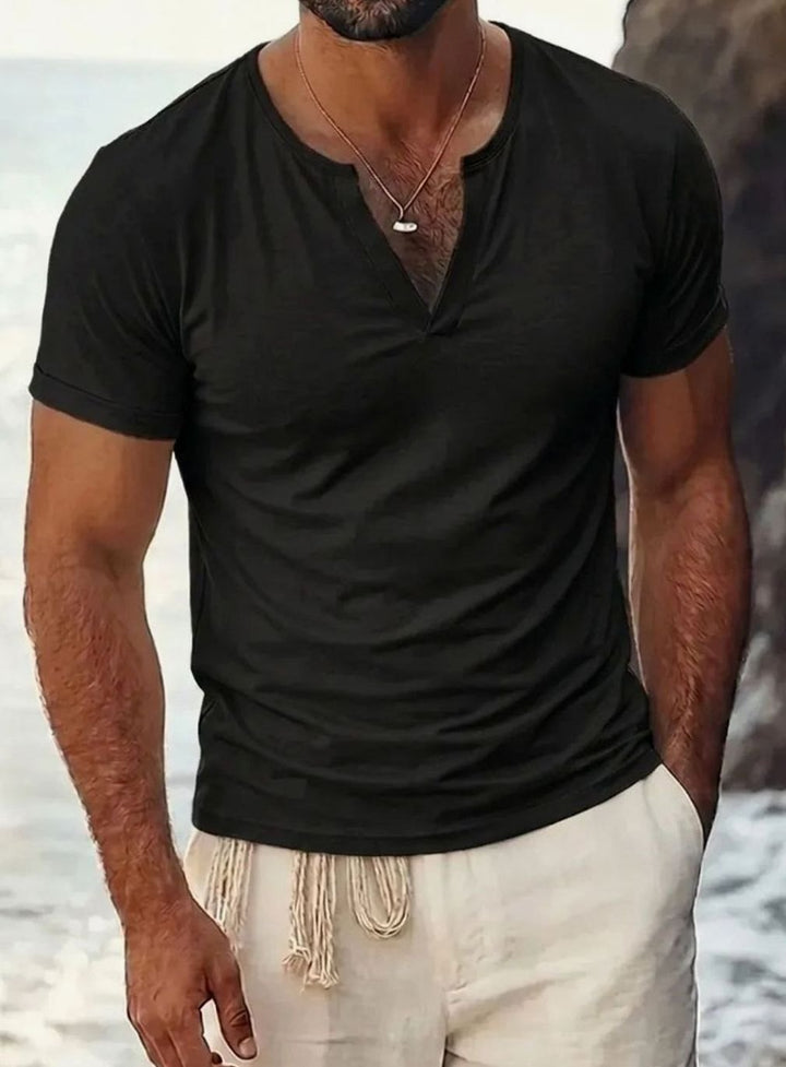 Men's Short-Sleeve V-Neck Henley Shirt - Black