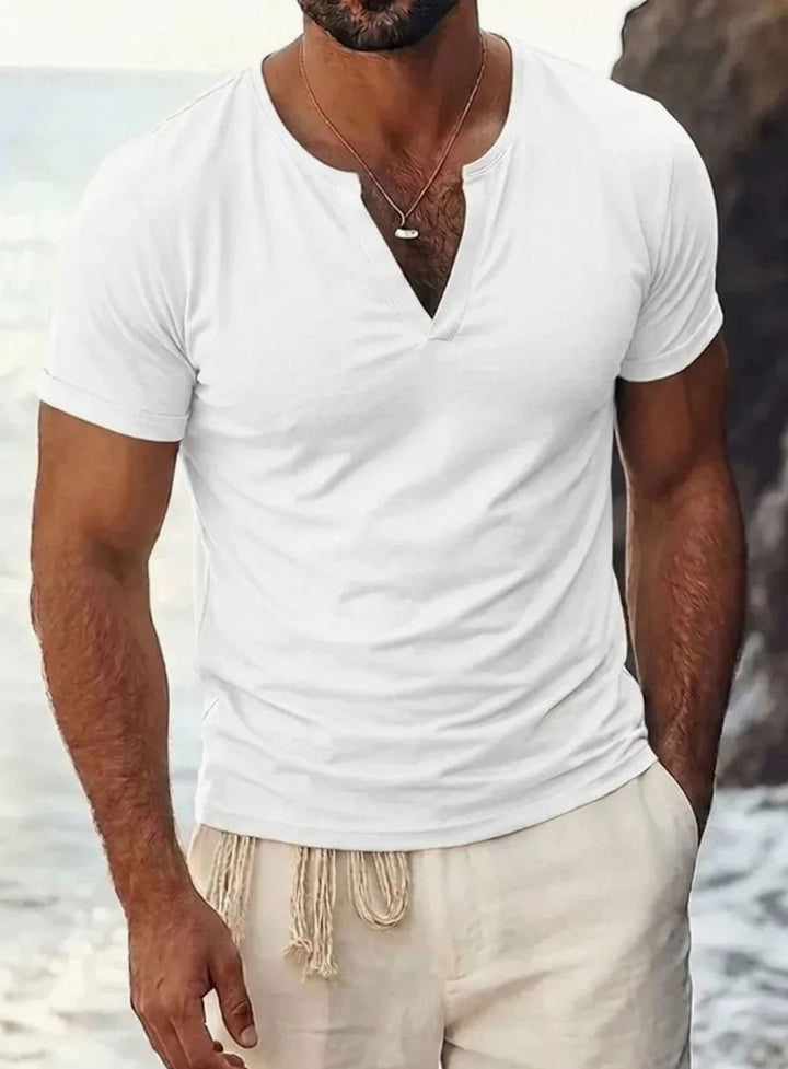 Men's Short-Sleeve V-Neck Henley Shirt - White