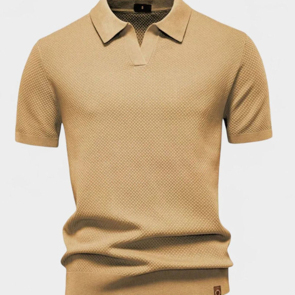 Men's Short-Sleeve Wool Polo Shirt Subtle Pineapple Knit - Light Brown
