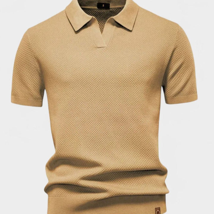 Men's Short-Sleeve Wool Polo Shirt Subtle Pineapple Knit - Light Brown