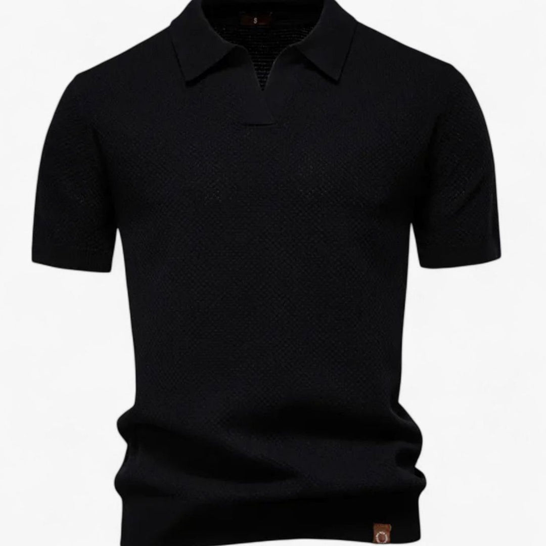 Men's Short-Sleeve Wool Polo Shirt Subtle Pineapple Knit - Black